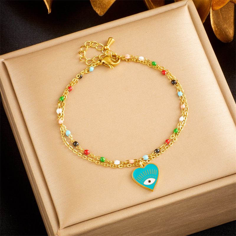 Pulsera de cadena doble con colgante de amor y gota de aceite de colores estilo étnico retro creativo de nicho de moda_voghion.com