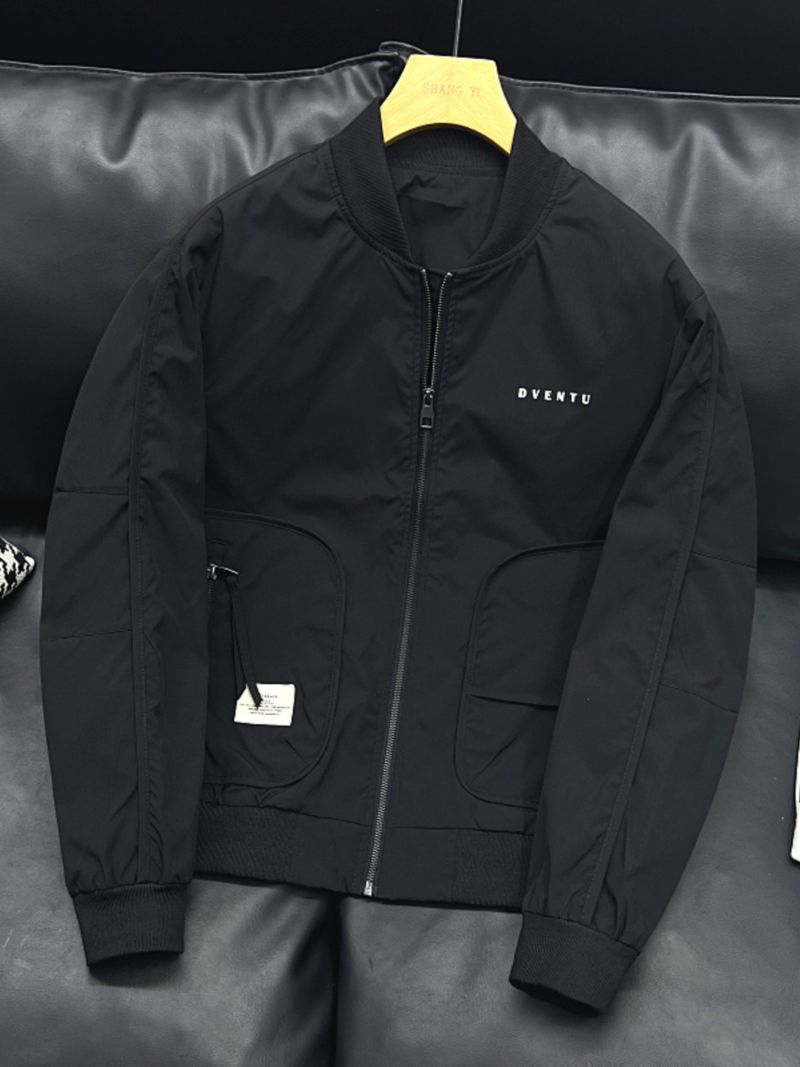 Vêtements pour hommes : veste aviateur légère, style vintage, style workwear, veste de baseball décontractée avec col montant_voghion.com