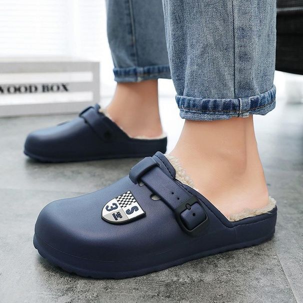 Men's shoes large size cotton slippers men's plus cotton hole shoes new home warm men's shoes outdoor slippers_voghion.com