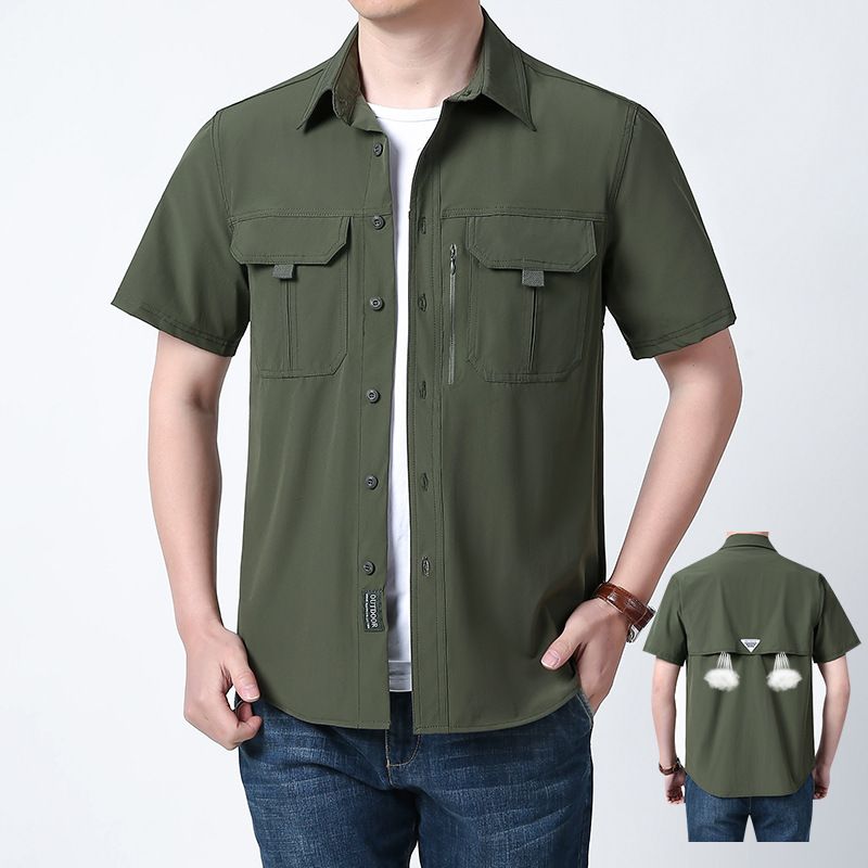 Men's Short Sleeve Tactical Shirts Military Work Fishing Shirts Button Down Breathable Outdoor Hiking Shirt_voghion.com