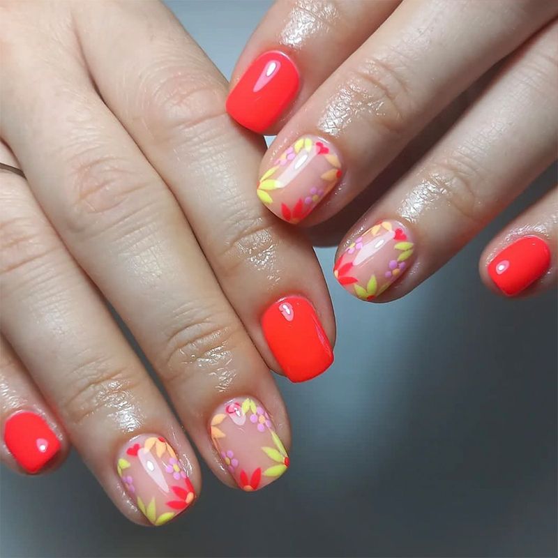 Fresh fashion short bright face wearing square armor multicolor flower simple pattern nail art patch Europe and the United States foreign trade 24 pie_voghion.com
