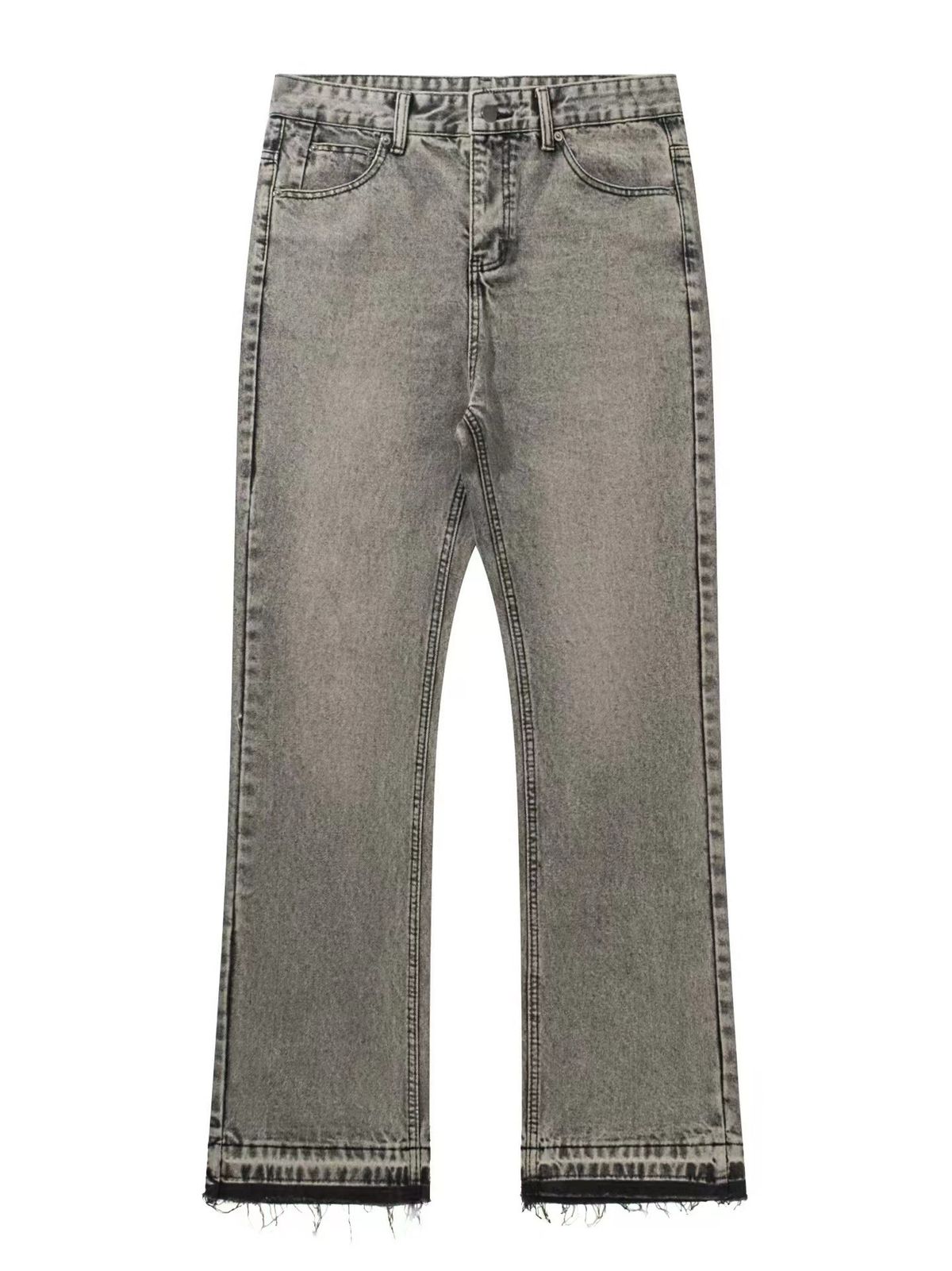 Men's Clothing Version Of The Washed Hem Tassel Slightly Flared Grey Jeans Retro High Street Vibe Style Men's Trend_voghion.com