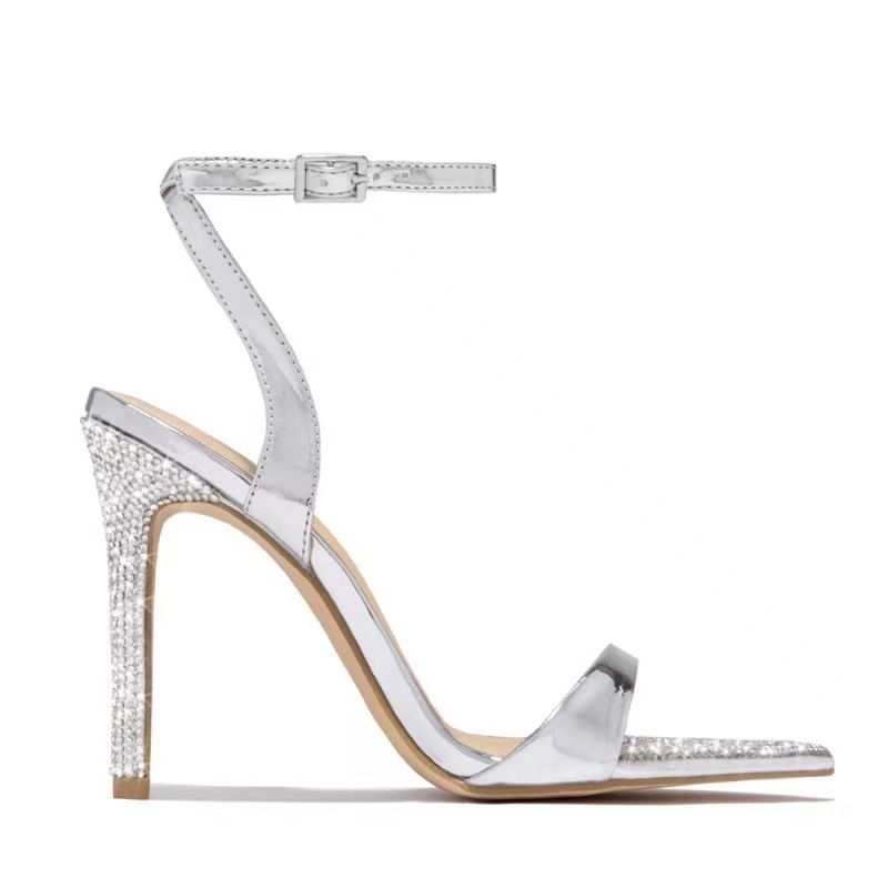 Rhinestone Fine Heel Fish Mouth Catwalk High Heeled Sandal Woman After Empty Round Head Open Toe_voghion.com