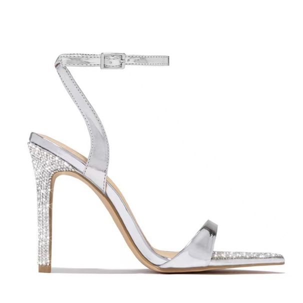 Rhinestone Fine Heel Fish Mouth Catwalk High Heeled Sandal Woman After Empty Round Head Open Toe_voghion.com