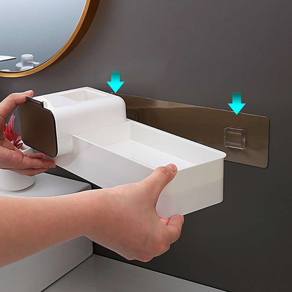 Magnetischer Zahnbürstenhalter mit 4 Bechern, staubdichte Aufbewahrungsbox für Zahnbürsten, Badezimmer-Accessoires-Set_voghion.com