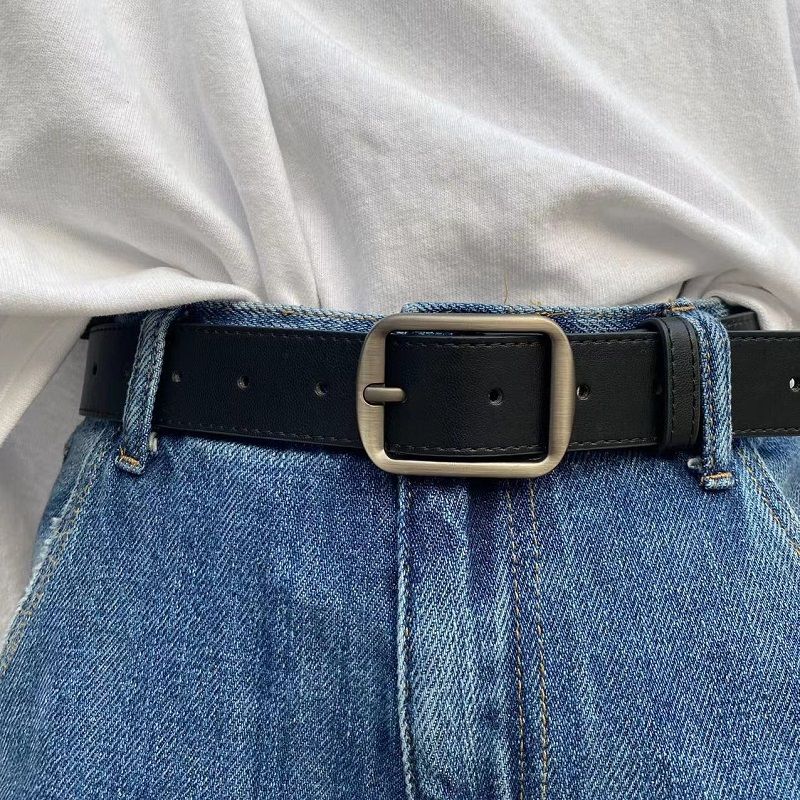 Extended Version Pin Buckle K-style Casual Jeans Young Trendy Men And Women Neutral Black Pant Belt_voghion.com