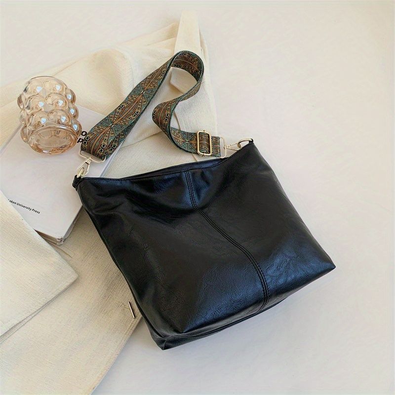 Hobo-Tasche mit geometrischem Riemen im Vintage-Stil, Umhängetasche mit großem Fassungsvermögen für Arbeit und Schule_voghion.com