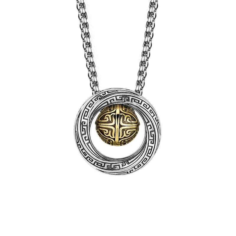 Collana con ciondolo da uomo in argento puro stile cinese con perline di trasporto e anello Mobius, marchio alla moda, accessorio versatile._voghion.com
