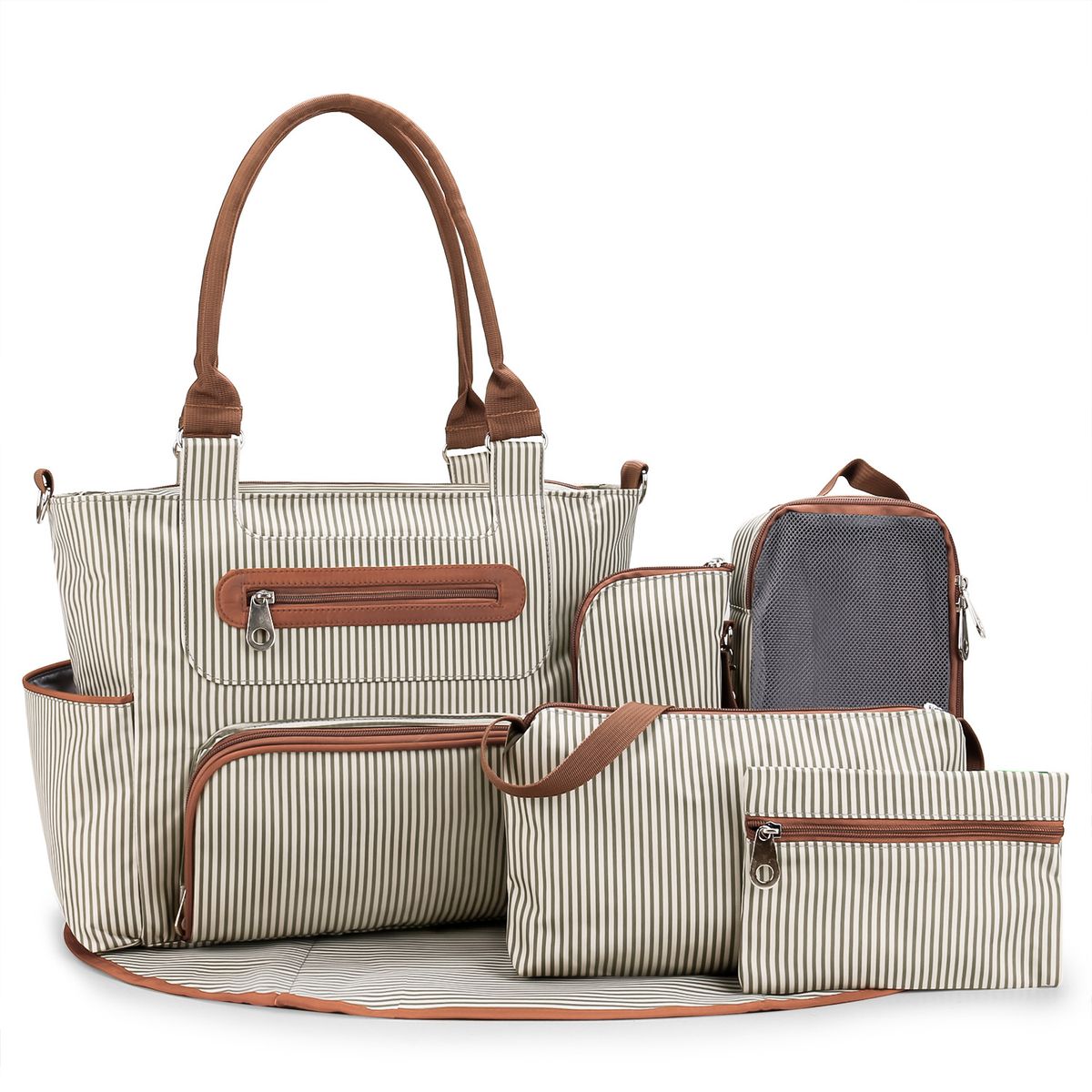 6 kosov Set Mommy Maternity Bag Ročna torbica Multi-funkcijska torba za plenice za mater in dojenčka Go Out Organizator Ročna torbica_voghion.com