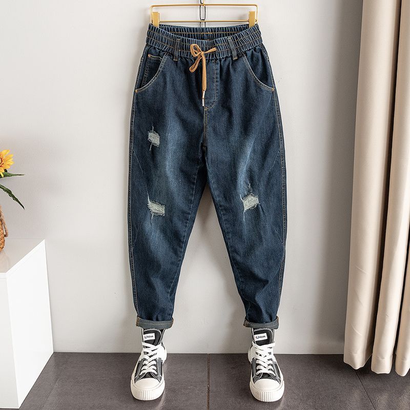 Distressed jeans for men autumn 2024, trendy men's in loose size, elastic slim fit, and casual with small feet. Harlan_voghion.com