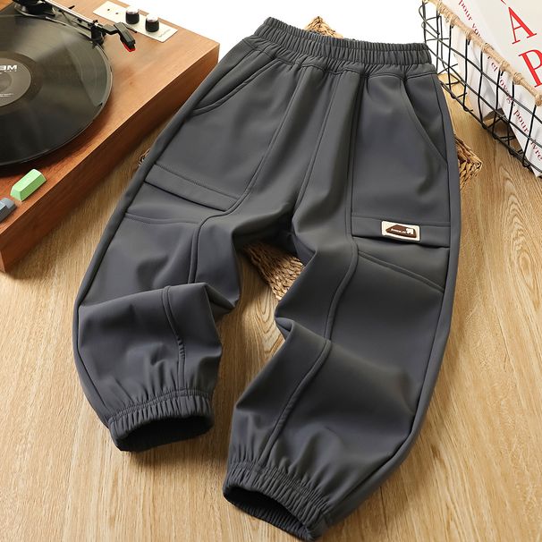 Boys' Fleece-Lined Pants For Winter & Fall - Soft Windproof Joggers With Elastic Waistband, Comfortable & Warm Casual Pants For Big Kids_voghion.com
