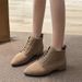 2023 Autumn Winter New Short Low Women's Pointed Toe Suede Front Lace-up Solid Color Chunky Heel Fashion Boots_voghion.com
