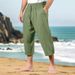 Pantaloni da uomo in cotone e lino, estivi, casual, da spiaggia, con coulisse in vita, elastici, comodi e traspiranti, a gamba dritta_voghion.com