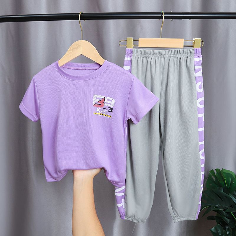 Moeder & Kids kinder sportpakken voor jongens en meisjes studenten casual korte mouwen broeken snel drogende sportbroeken trendy kinderkleding_voghion.com