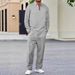 Men's Waffle Knit Half-Zip Polo Shirt & Long Pants Casual Set - Lightweight Comfort, Breathable Fabric, Stylish Autumn Outfit_voghion.com