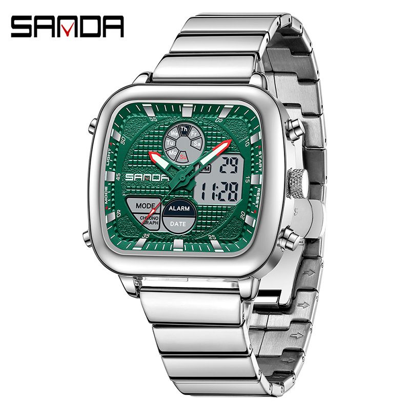 Men's Stylish Business Stainless Steel Band Digital Analog Watch With Multifunction, Waterproof, LED Backlight, Alarm, Stopwatch, And Date Display_voghion.com