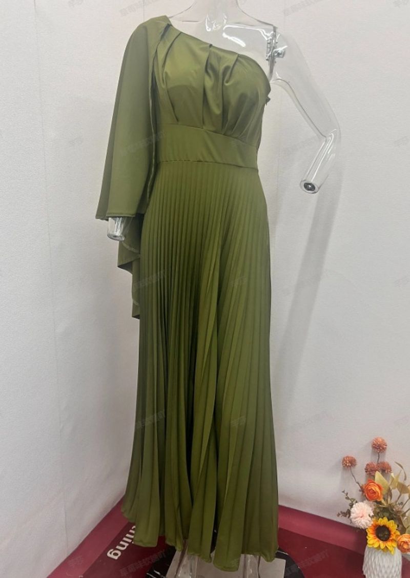 Frauen Kleidung sommer neue stil schräge schulter off schulter plissee design licht luxus hohe taille temperament elegante lange rock_voghion.com