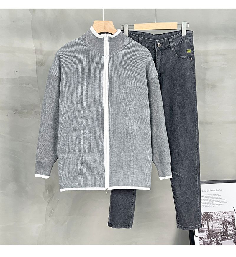 Herrenbekleidung Neue Herbst- und Winter-Strickjacke für Herren, Reverskontrastfarbe, lockeres Design, Jugendkleidung, vielseitige Strickjacke_voghion.com