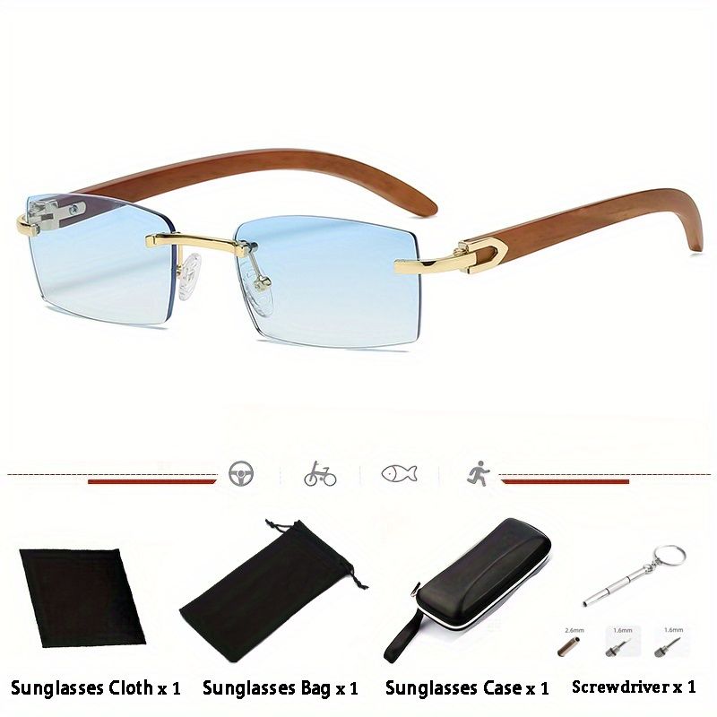 Nuovi occhiali da sole rettangolari senza montatura punk da uomo Moda Vintage Trendy Occhiali da sole con montatura piccola Occhiali senza montatura UV400_voghion.com