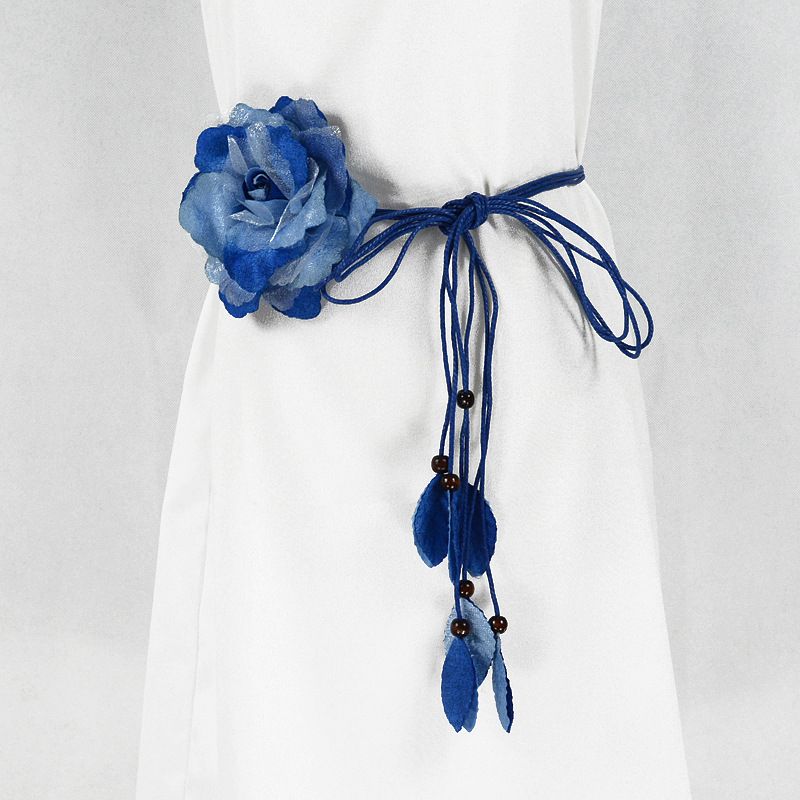 HOT Casual Knotted Chain For Dresses Lady Thin Waist Belt Long Tassel Braid Waistband Elegant Handmade Big Flower Decorative_voghion.com