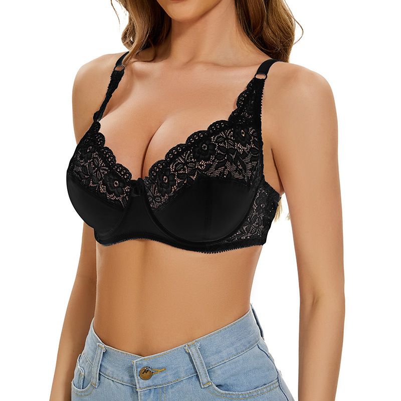 Fraen Plus Size Lingerie BHs mat verstellbarem Broscht a klengem dënnem Stil mat Stolréng Spitzenënnerwäsch_voghion.com