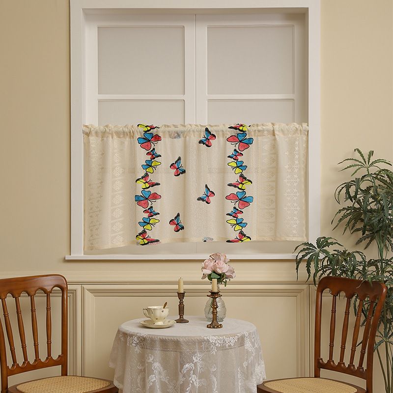 Polyester Gergi Çubuğu Perde Seti - Lavanta/Ağustos Böceği/Kelebek/Kahve Kupası Desenleri, 50x150 cm - 140x100 cm Ölçülerinde, Modern Minimalist Pencere Dekoru_voghion.com