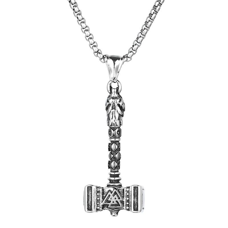 Wikinger-Halskette mit Thorshammer-Anhänger für Herren – Titanstahlschmuck im Punk-Stil mit antikem Finish – perfekt für Gothic- und Rockmode_voghion.com