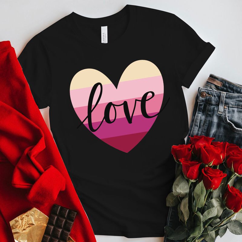 Valentine's Day romantic short-sleeved large size T-shirts for couples gradient love LOVE printed tops,_voghion.com