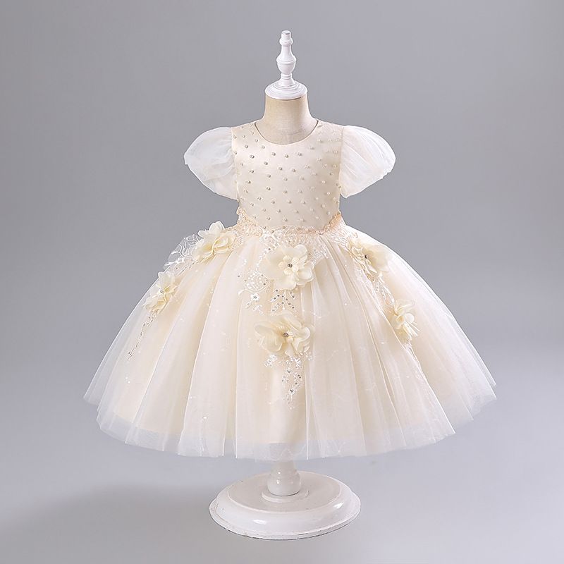 Girl's formal one year old children's princess wedding dress, fluffy half skirt, flower girl runway show, high-end_voghion.com