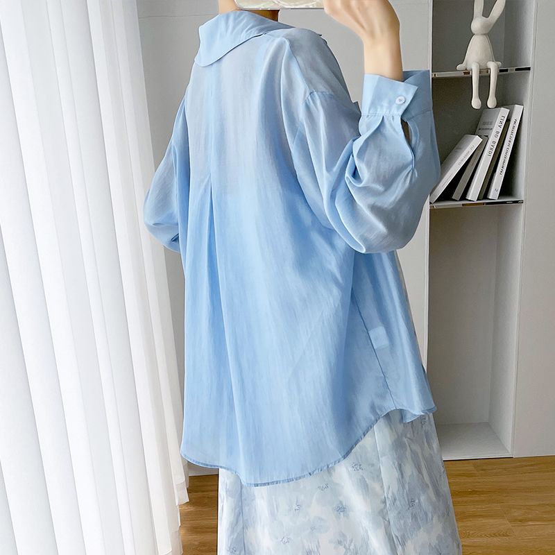Completo da donna incinta, abito in chiffon con gonna e bretelle, camicia in tencel, abbigliamento con protezione solare, set due pezzi primaverile_voghion.com