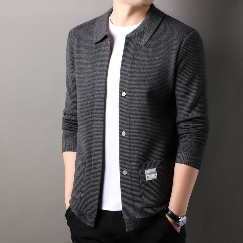 2025 Frühlingsstrickjacke Neue Jugend Einfache Feste Farbe Pullover Mode Jacke Herrenbekleidung_voghion.com