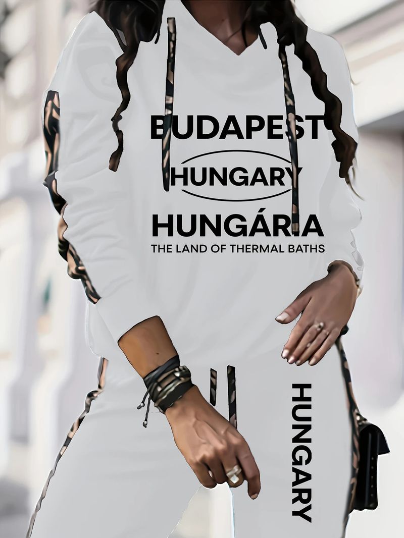 Damen-Kapuzenpullover-Set mit Buchstabendruck, langärmligem Pullover-Sweatshirt und Hose mit elastischer Taille_voghion.com