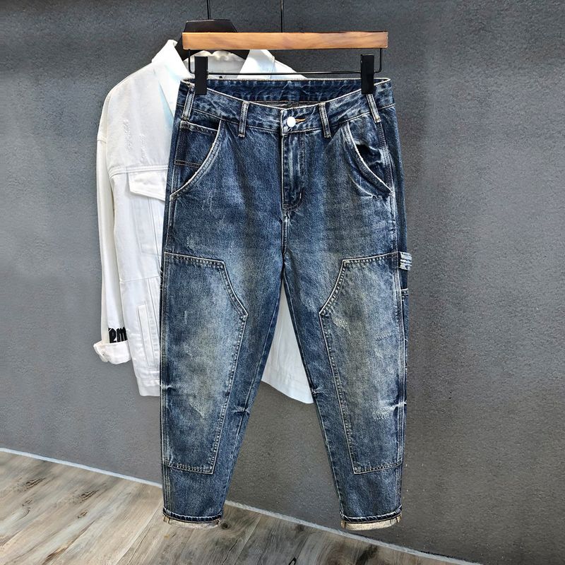 Herrenbekleidung Stark gewaschene, vielseitige, trendige Jeans im japanischen Retro-Stil für Herren, lockere, gerade Hosen, Haremshosen für Herren_voghion.com