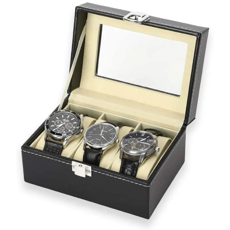 3 Slots PU Leather Watch Box Storage Display Storage Box 3 Slots PU Leather Watch Box Box_voghion.com