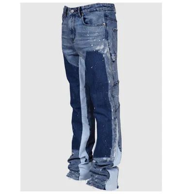 Men's Clothing Men's Denim Overalls In Stock European And American Fashion Ins Workwear Cross Border Elastic Patch Denim Laminated Flared_voghion.com