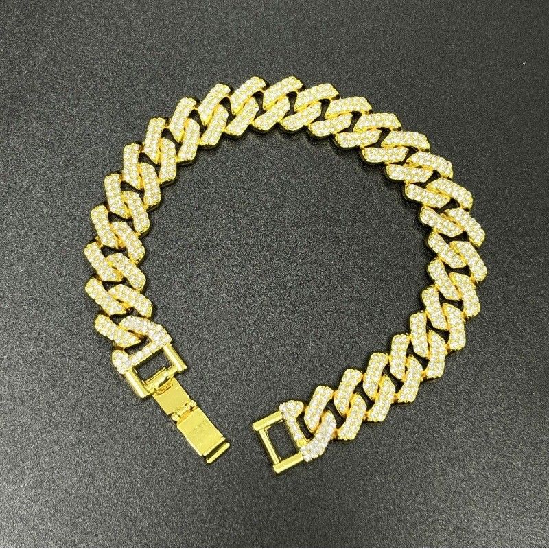 Popular Men's Necklace 14mm Diamond Diamond Geometric Trend Hiphop Hip Hop Jewelry Bracelet Cuban Chain_voghion.com