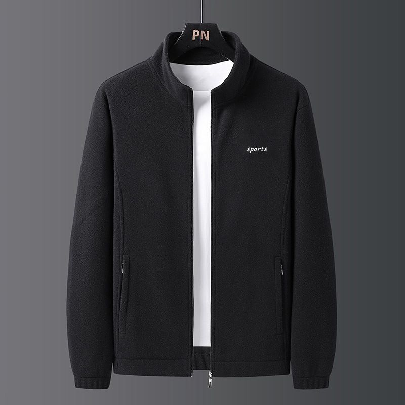 Giacca da uomo in felpa di pile polare più cashmere giacca casual da uomo di mezza età con colletto alla coreana in cashmere e cardigan in pile_voghion.com