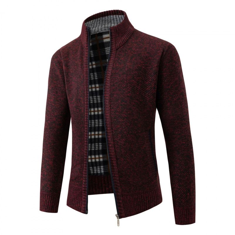 Herren-Strickjacke mit Fleecefutter und Stehkragen – warmer Winterpullover für Business-Casual- und Herbst-Outfits (mehrere Farben und Größen)_voghion.com