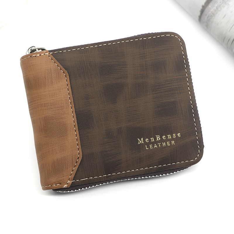 Short Leather Letter Multi Card Slot Change Money Bag Large Bill Slot Change Money Bag Three Fold Zipper Bag_voghion.com