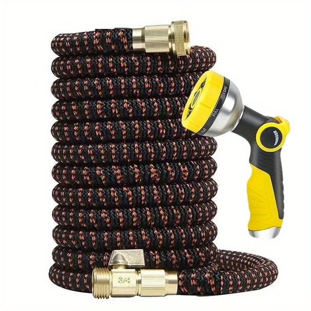 One Set Of Retractable Garden Hose, Made Of Durable Rubber, With A US Standard 3/4-inch Connector And A High-pressure Water Gun Nozzle_voghion.com
