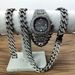 Hip Hop Uhr Halskette Set Kubanisches Armband Herrenuhr Set_voghion.com