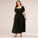 2023 Square Neck Bubble Sleeves Women's Dress Temperament Wave Dot Printing Plus size Dresses_voghion.com