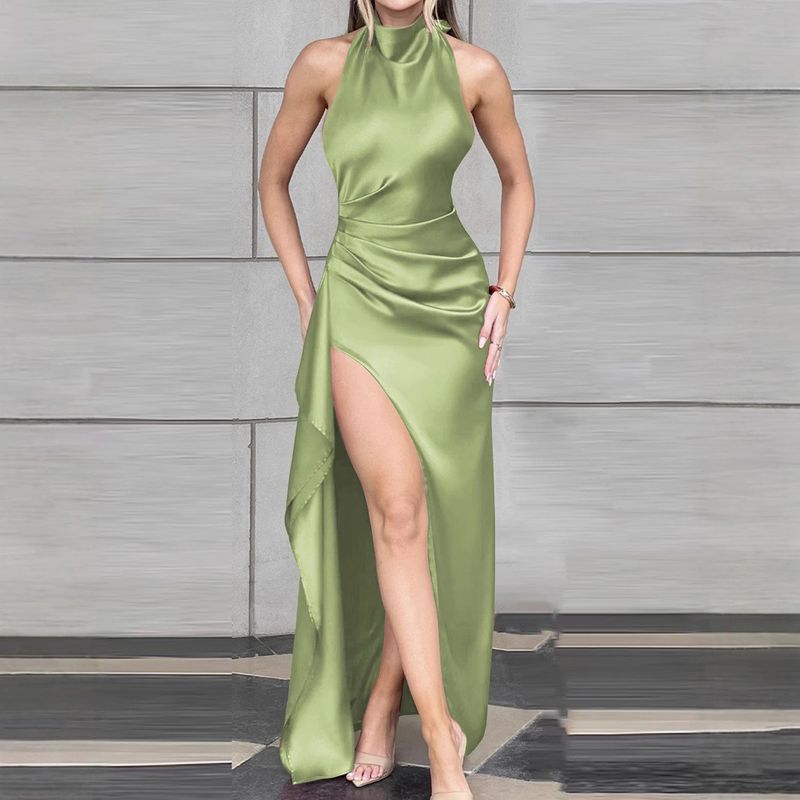 Abbigliamento da donna Pure Desire Style Sexy Slit Backless Halter Neck Slim Light Mature Style High End Dress_voghion.com