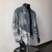 Herren-Jeansjacke im Used-Look mit Patchwork-Muster – Vintage-Grunge-Karo-Mantel, Oversized-Passform (M-XXXL, Blau)_voghion.com