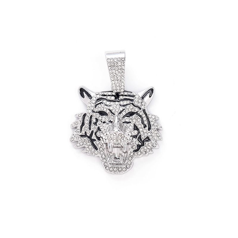 Hip Hop 3D Tiger Pendant Necklace With 13mm Crystal Cuban Chain HipHop Iced Out Bling Necklaces Men Women Fashion Charm Jewelry_voghion.com