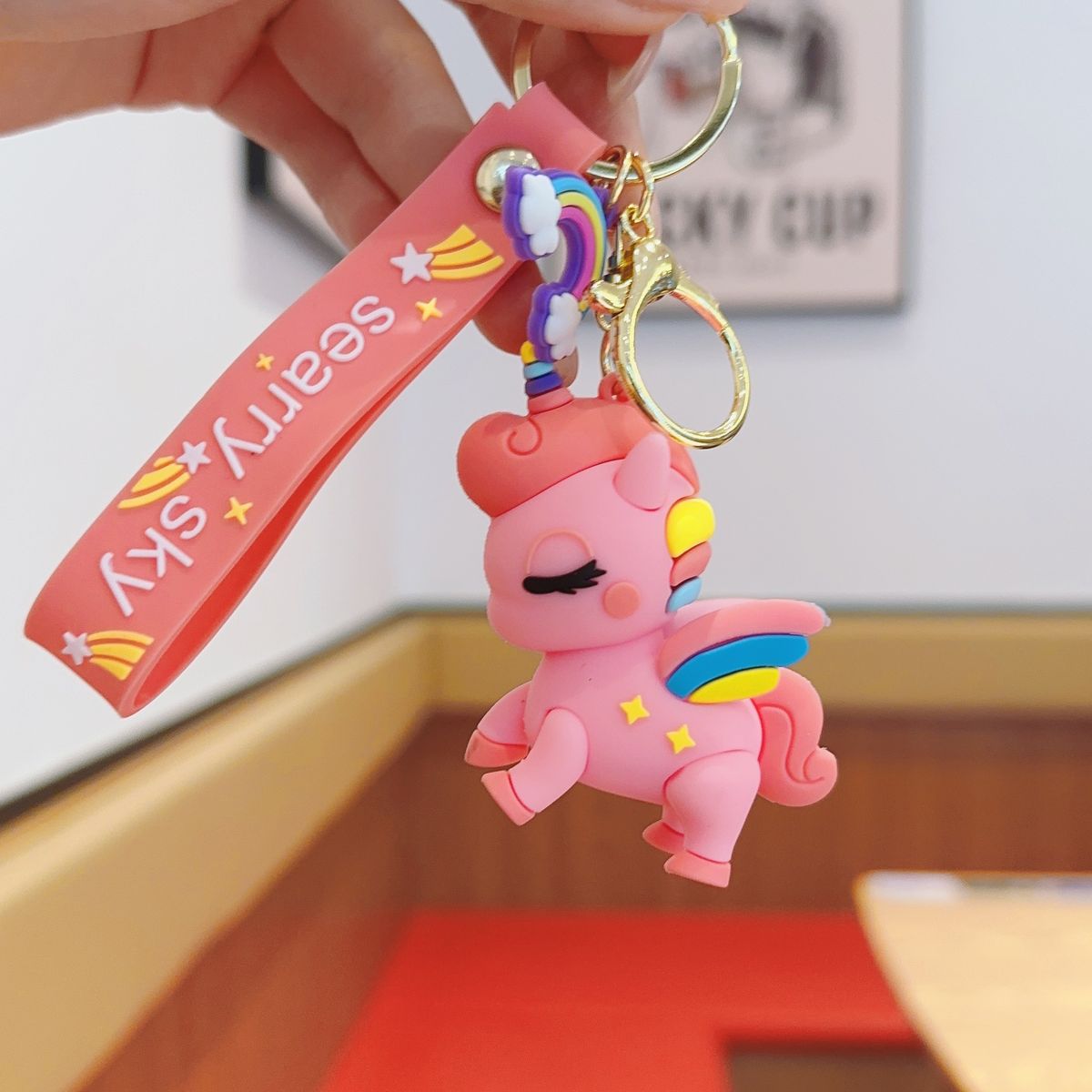 Cartoon Colorful Unicorn PVC Soft Rubber 3D Figurine Keychain Gift Exquisite Backpack Pendant_voghion.com