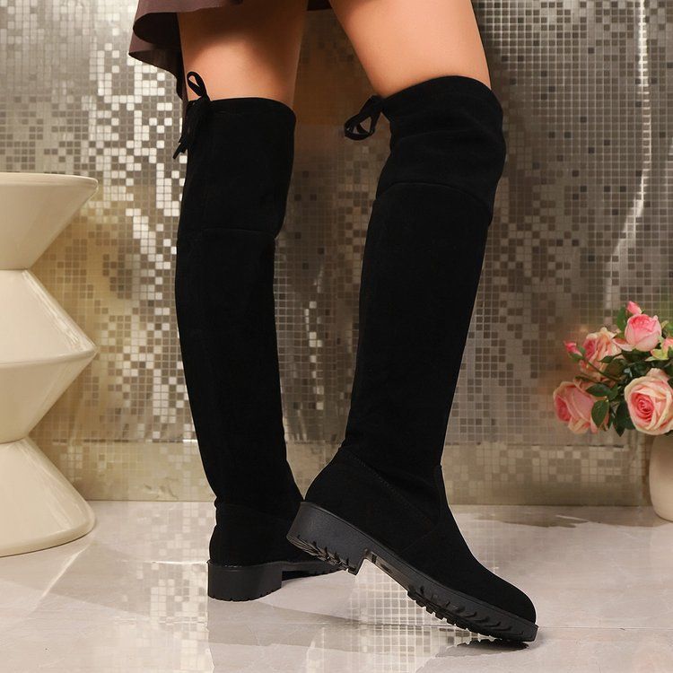 Large size over knee elastic boots autumn and winter new high tube thick soled solid color fashion women's boots_voghion.com