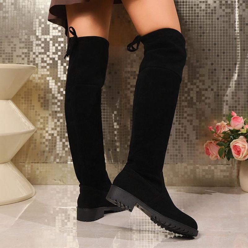 Stivali elastici sopra il ginocchio di grandi dimensioni, autunnali e invernali, nuovi stivali alti da donna alla moda, con suola spessa e tinta unita_voghion.com