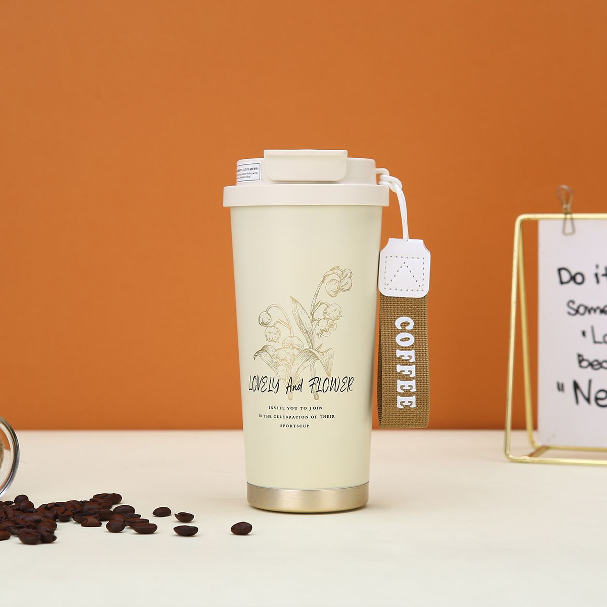 New 316 Stainless Steel Ceramic Inner Liner Insulated High Aesthetic Double-layer Vacuum Coffee Portable With Strap_voghion.com