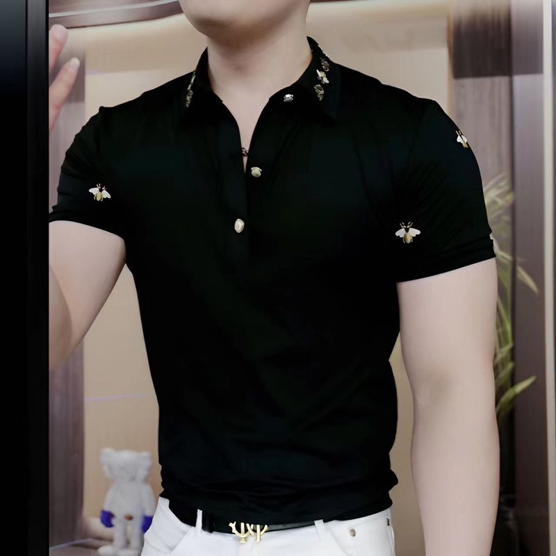 Men's Summer Casual Fashion Short Sleeve Polo Thin Half-Open Collar Sweatshirt With Embroidered Bee Trendy Versatile_voghion.com
